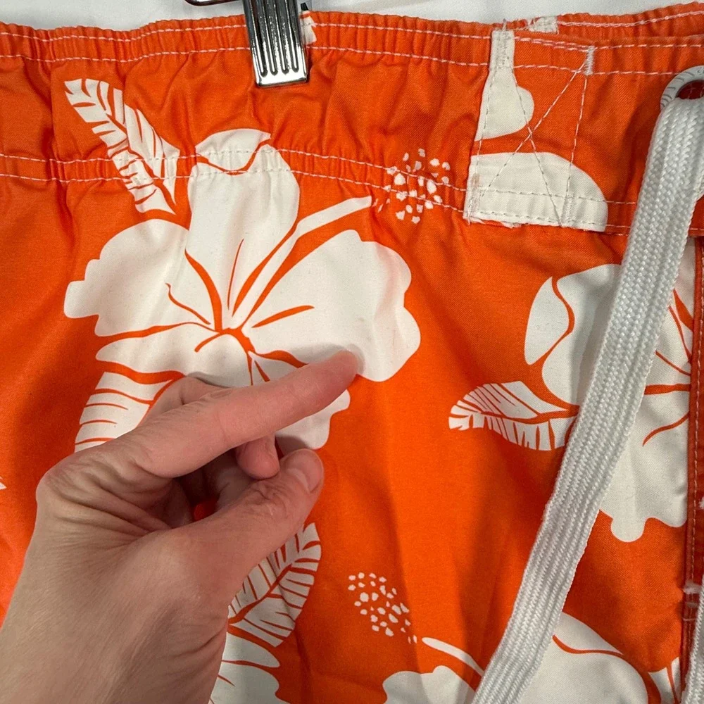 OP L Swim Trunks Orange Hibiscus‎ Floral Cargo Board Shorts Surf Beach Hawaiian